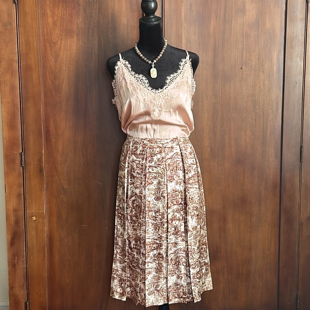 Vintage Silk Toile Box Pleat Handmade Skirt 6 - Picture 1 of 10